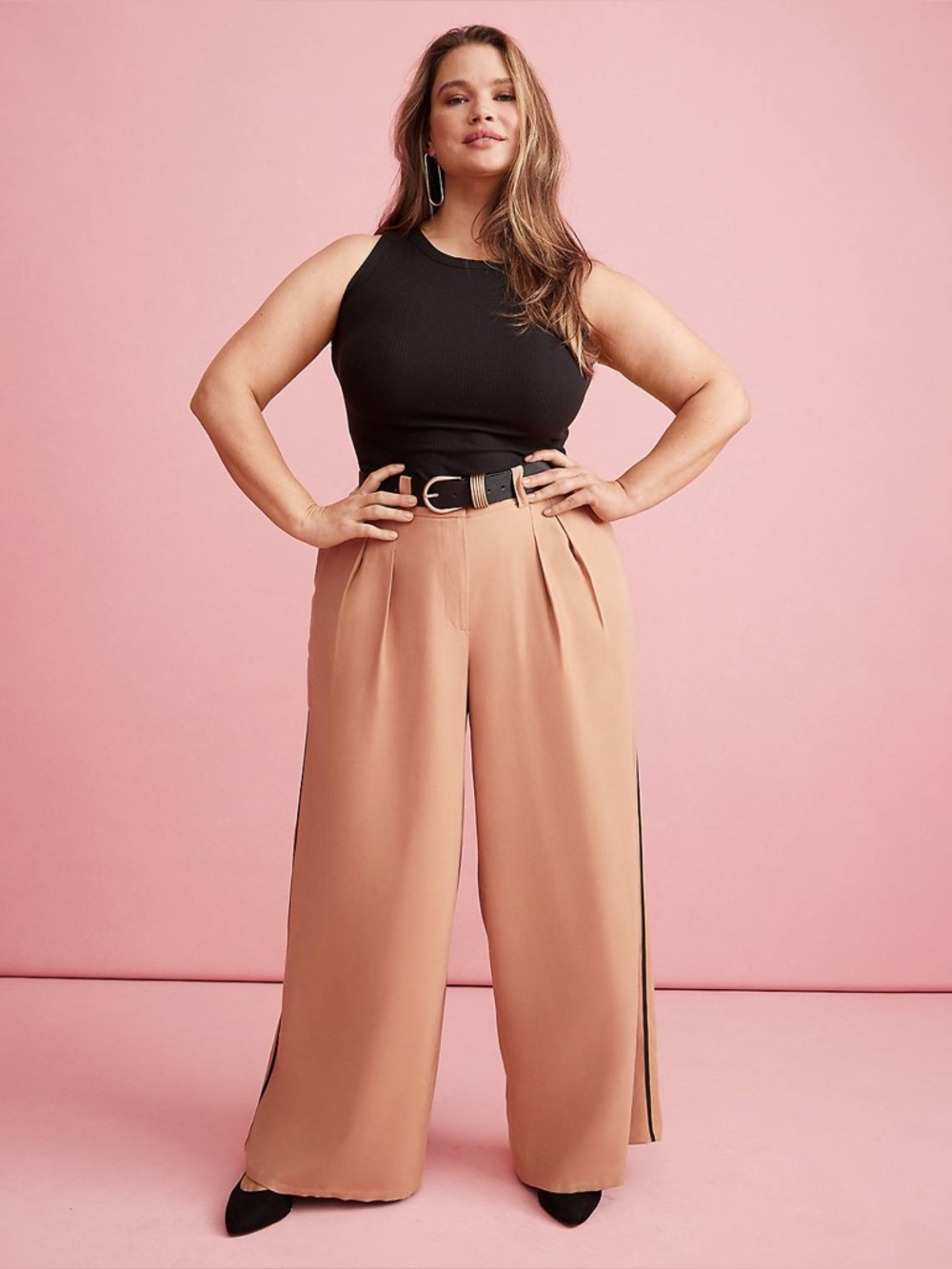 Lane Bryant Pleated Wide Leg Pants Side Stripe Camel Trouser Size 20 NWT